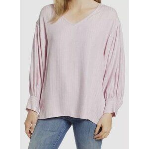Lou & Grey Women's Pink V-neck Pickstitch Long Sleeve Casual Blouse Size Large L